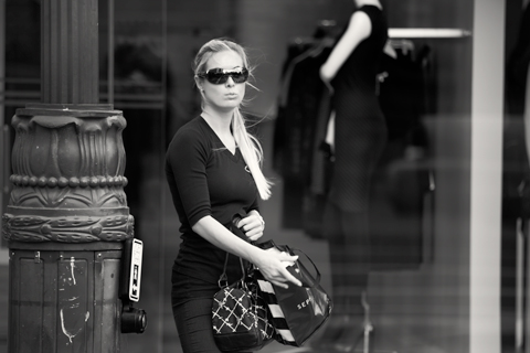 young woman at crosswalk honolulu hawaii