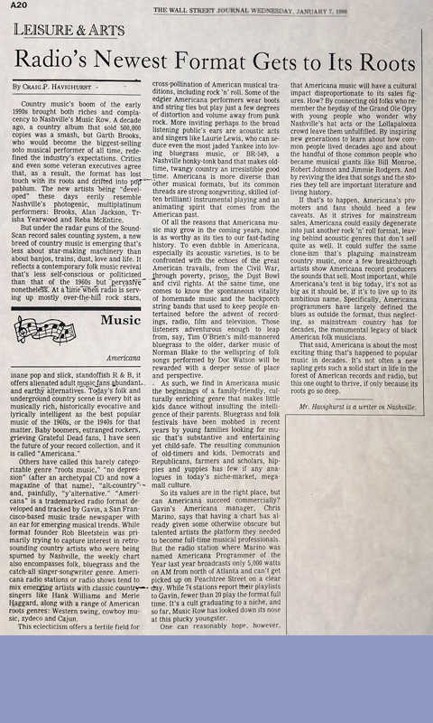 Wall Street Journal article on Americana radio